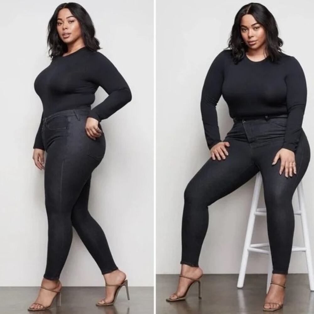 Good American Good Waist Jeans Black Plus Size 24 Skinny Stretch Crossover